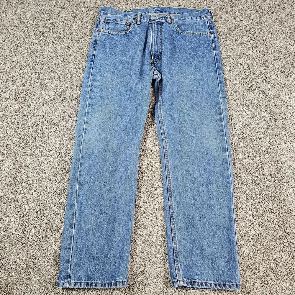 Levis 505 Jeans Mens 36x29 Blue Denim Regular Straight Grunge Distressed Skate